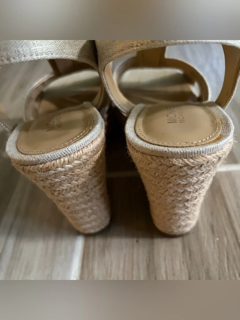 MICHAEL Michael Kors | Gold Linen Espadrille Wedge Sandals | 6.5
